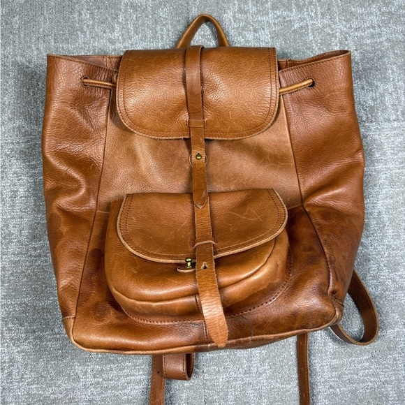 Madewell Handbags - Madewell The Transporter Run Sack Brown Leather Backpack Bag Read Below